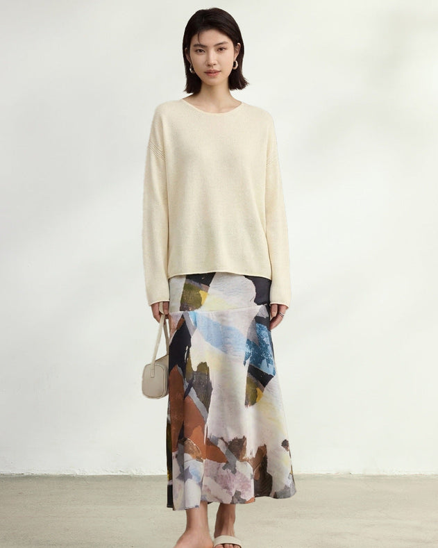 Crew-Neck Long-Sleeve Knitted T-Shirt