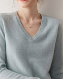 Cashmere V-Neck Saddle Shoulder Knit Sweater