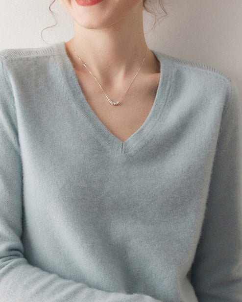 Cashmere V-Neck Saddle Shoulder Knit Sweater