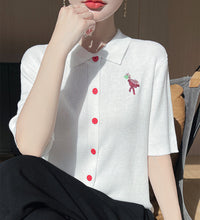 New Wool Polo Collar Short-Sleeved Cardigan