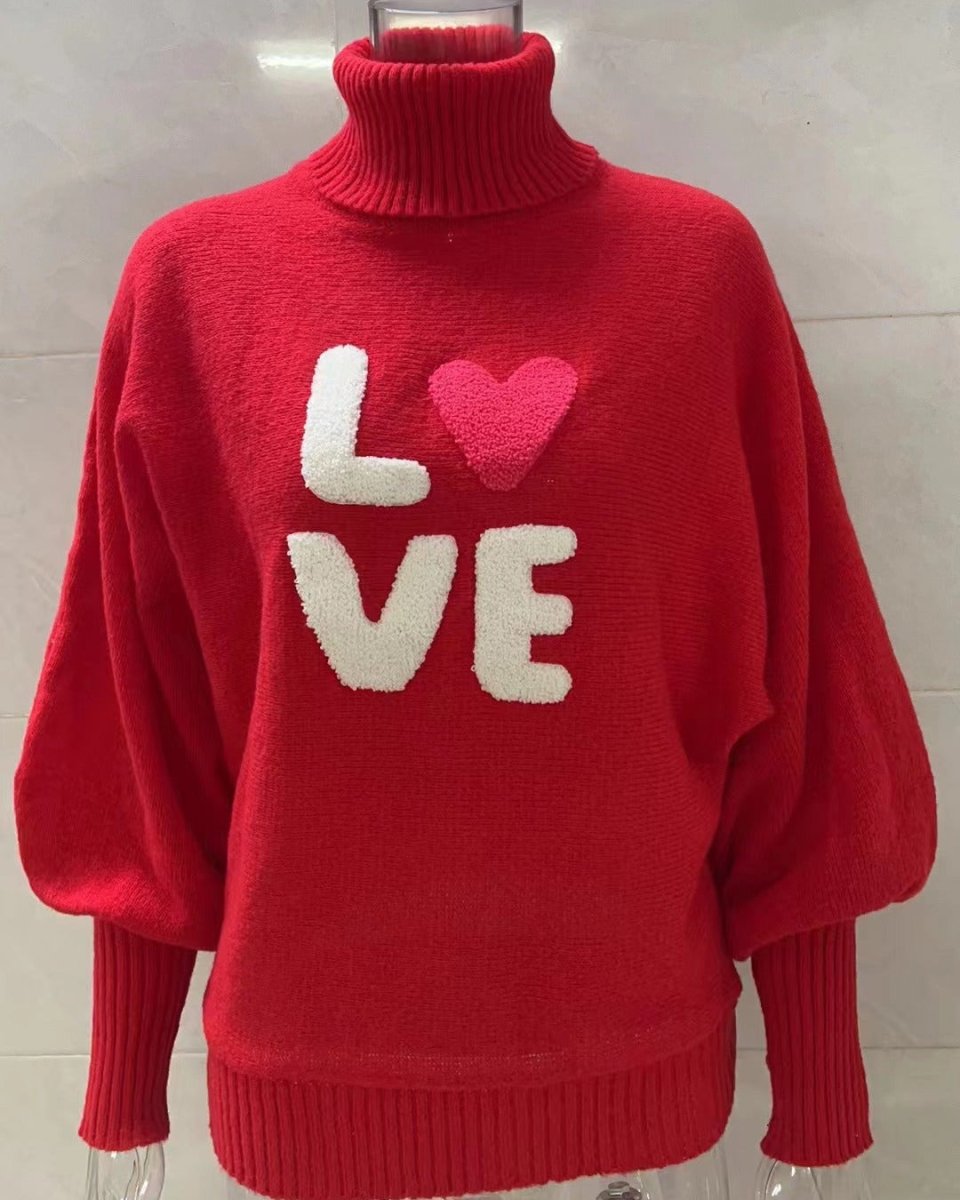 High-Neck Batwing Sleeve Christmas Knit Sweater