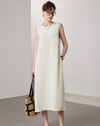 A-Line Sleeveless Silk Dress