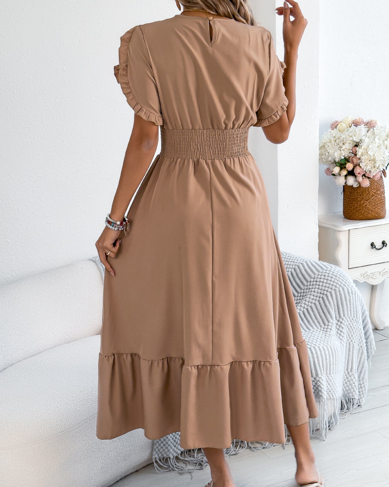 Casual Short-Sleeved Slim-Fit Long Dress