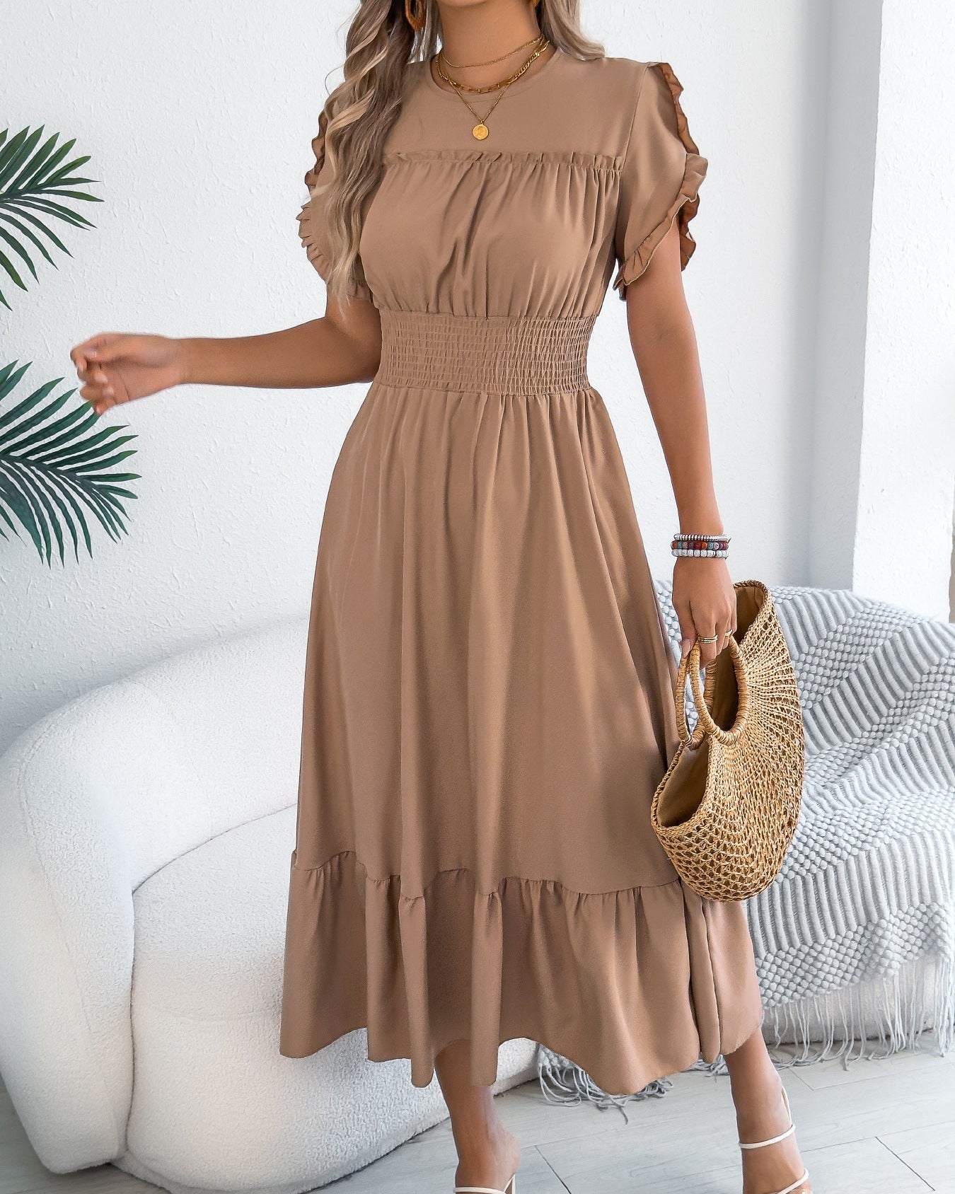 Casual Short-Sleeved Slim-Fit Long Dress