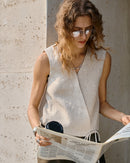 Linen V-Neck Sleeveless Tie-Front Vest