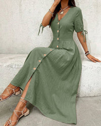 Casual Short-Sleeved V-Neck Dress