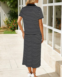 Collared Short-Sleeved Slit Skirt Two-Piece Set