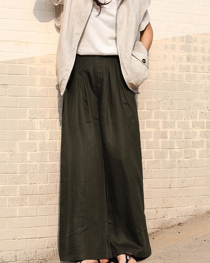 High-Waisted Draped Straight-Leg Trousers