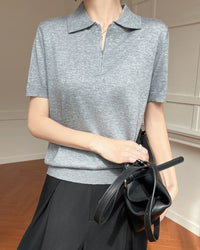 Thin Short-Sleeved Collared Sweater