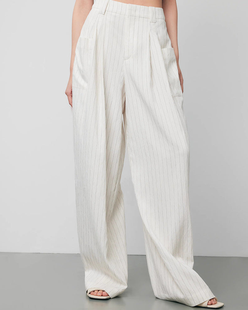 High-Waisted Striped Casual Wide-Leg Pants