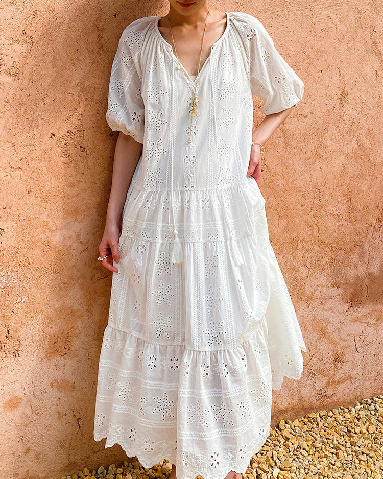 Pure Cotton Short-Sleeve Cutout Dress