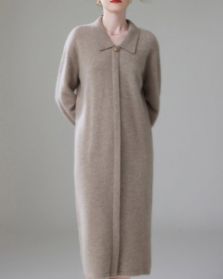 Cashmere Polo Collar Knitted Loose Long Dress