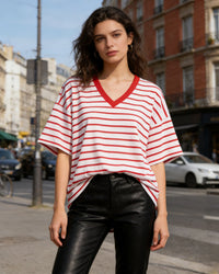 Loose-Fit Striped V-Neck T-Shirt