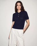 Wool Openwork Polo Collar Short-Sleeved Sweater