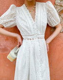 Pure Cotton High-Waisted Button-Down Dress