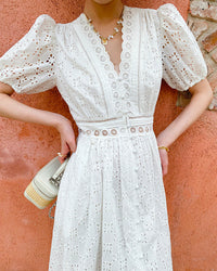 Pure Cotton High-Waisted Button-Down Dress