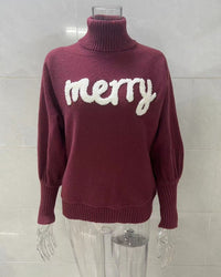 High-Neck Batwing Sleeve Christmas Knit Sweater