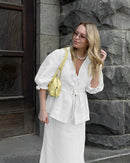 V-Neck Ruffled Short-Sleeved Skirt Set