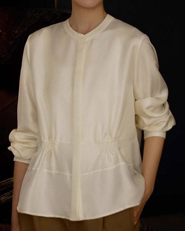 Silk Stand-Collar Fitted Shirt