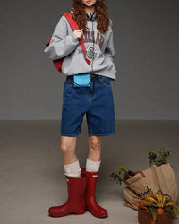 High-Waisted Straight-Leg Denim Shorts