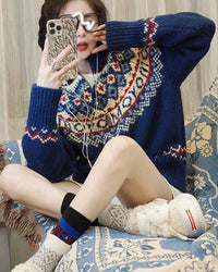 Vintage Jacquard Christmas Cardigan Sweater