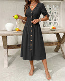 Casual Short-Sleeved V-Neck Dress