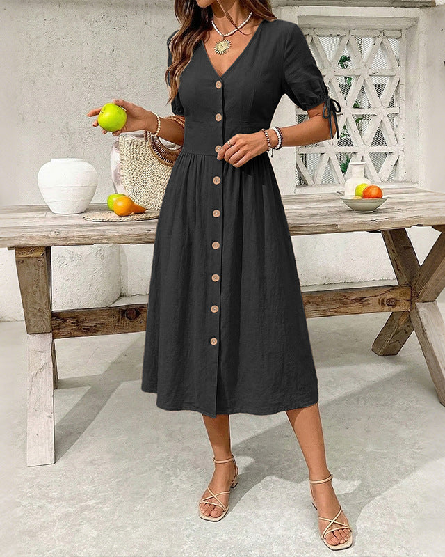 Casual Short-Sleeved V-Neck Dress