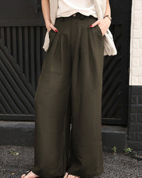 High-Waisted Draped Straight-Leg Trousers