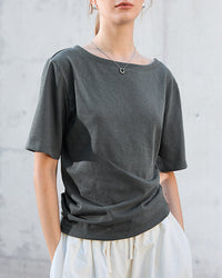Elevate your casual wardrobe with our relaxed boat neck cotton tee.