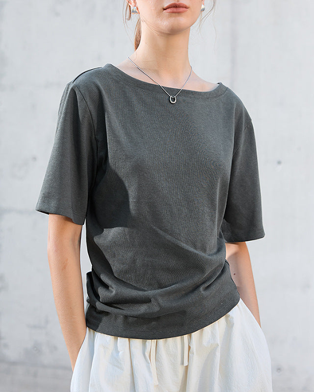 Relaxed Boat Neck Cotton Tee