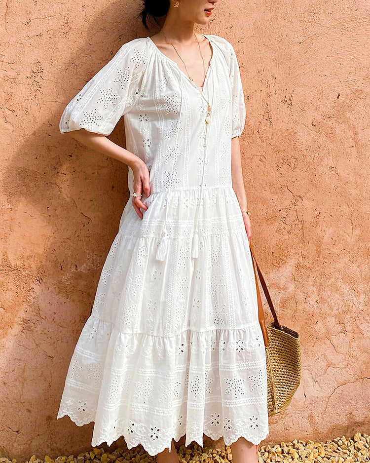 Pure Cotton Short-Sleeve Cutout Dress