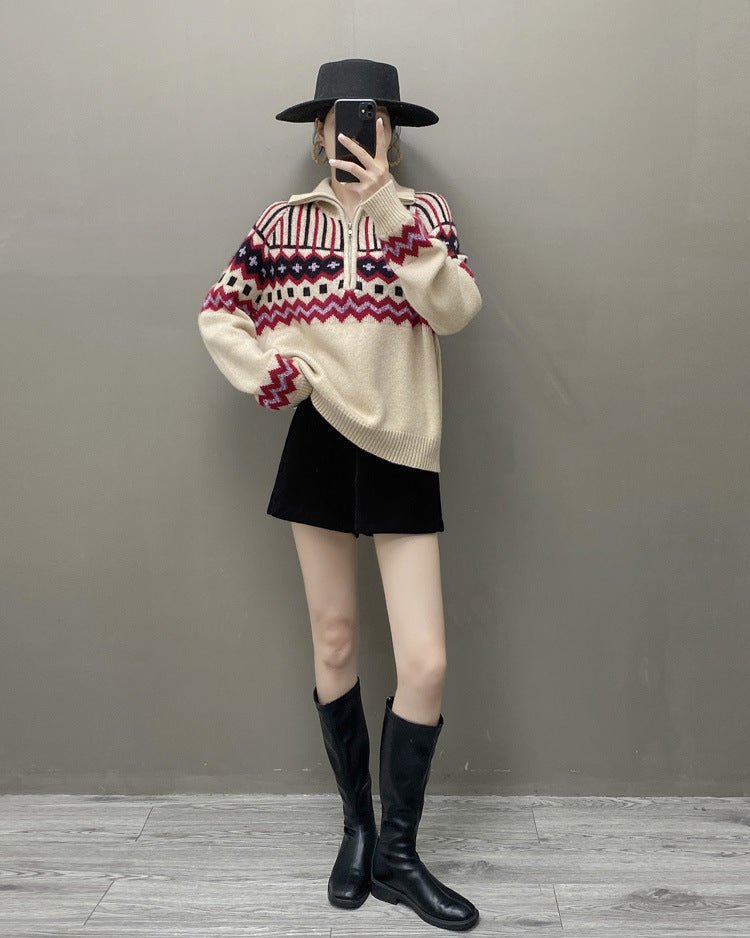 Cashmere Loose Half-Zip Casual Sweater