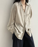 Loose-Fit V-Neck Button-Down Shirt