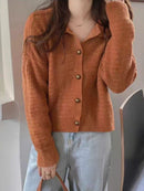 Wool Cardigan Polo Collar Sweater