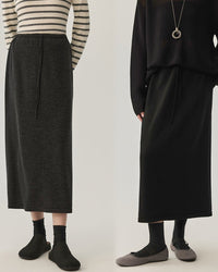 High-Waisted Stretch Wool Skirt