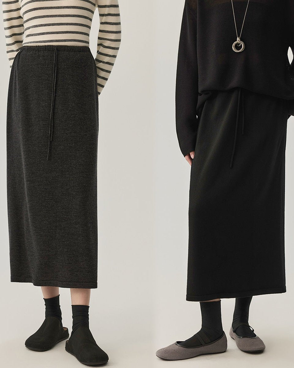 High-Waisted Stretch Wool Skirt