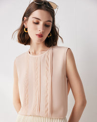 Lace-Paneled Sleeveless Silk Shirt