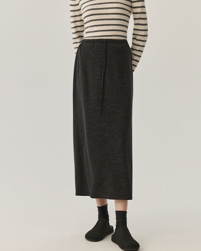 High-Waisted Stretch Wool Skirt