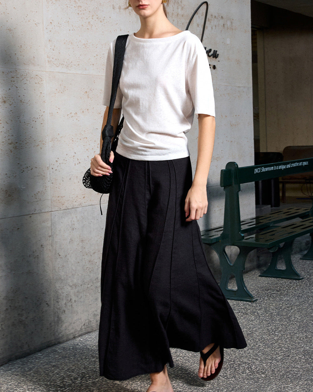 High-Waisted, Structured-Panel A-Line Skirt
