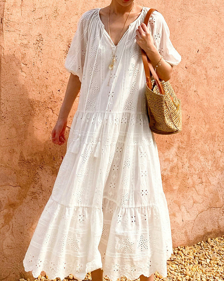 Pure Cotton Short-Sleeve Cutout Dress