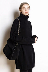 Cashmere Mid-Length Loose-Fitting Turtleneck Sweater