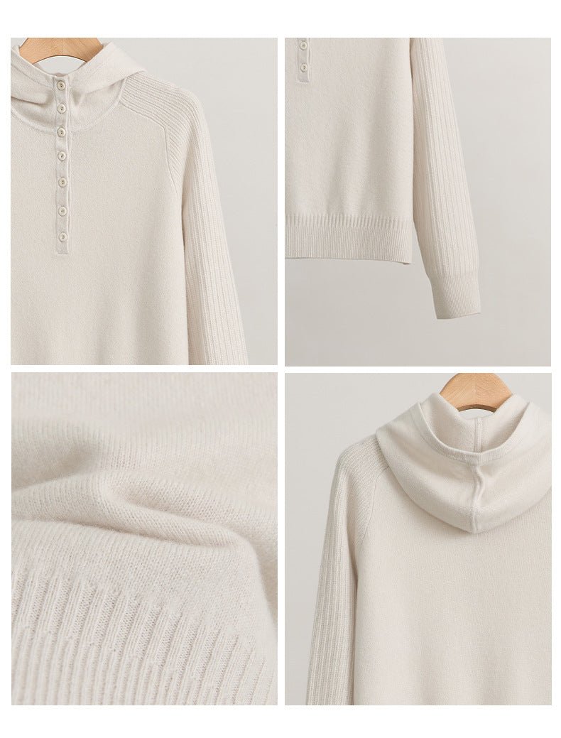 Sheep Wool Hooded Knit Pullover Sweater