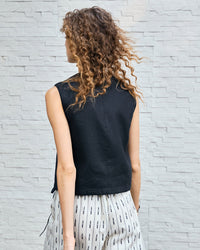 Linen V-Neck Sleeveless Tie-Front Vest