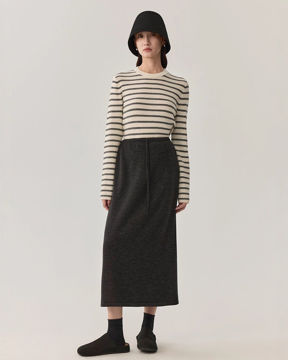 High-Waisted Stretch Wool Skirt
