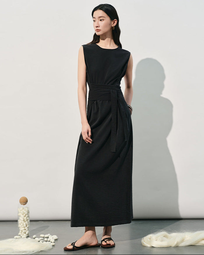 V-Neck Sleeveless Tie-Up Slit Dress