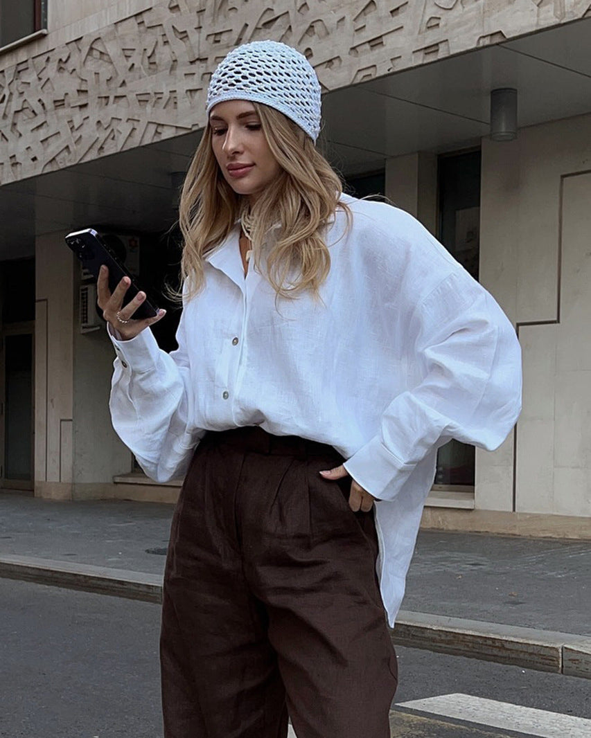 Versatile Solid Color Simple Loose Shirt