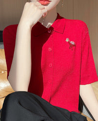 New Wool Polo Collar Short-Sleeved Cardigan