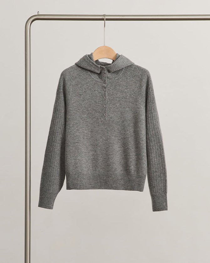 Sheep Wool Hooded Knit Pullover Sweater