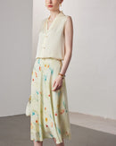 Crepe Print Silk Midi Skirt