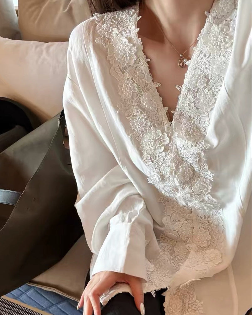 Linen Blend 3D Embroidered Shirt